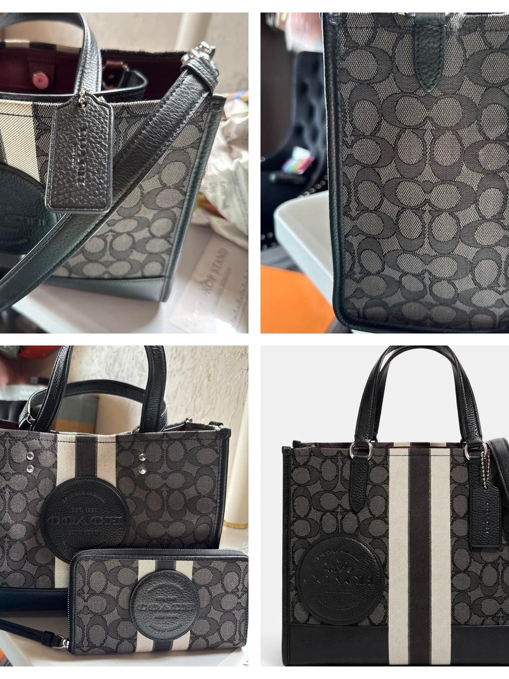Coach Dempsey Tote 22 + Matching Zip Wallet Set Black Signature Stripe C8406